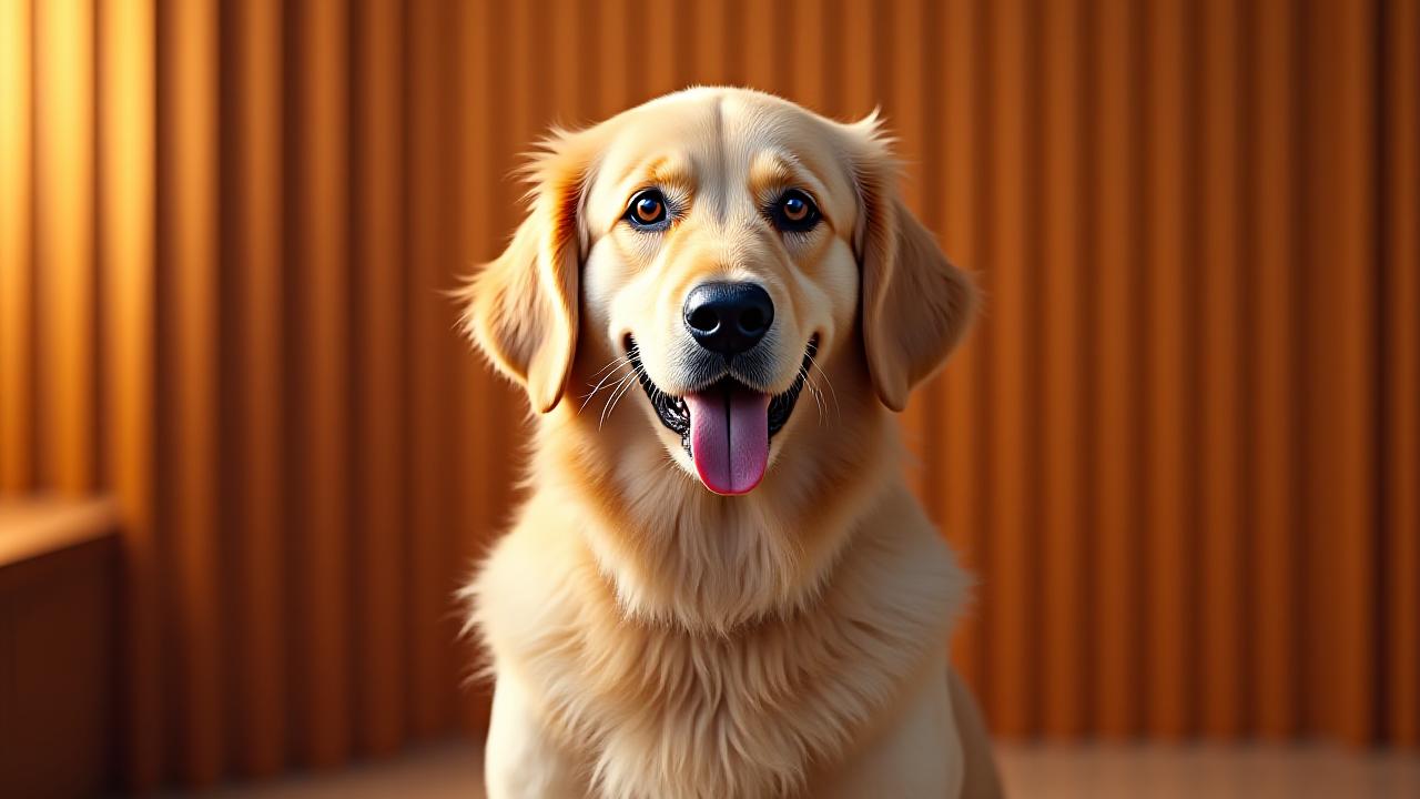 A happy Golden Retriever with a shiny, smooth coat after professional de-shedding